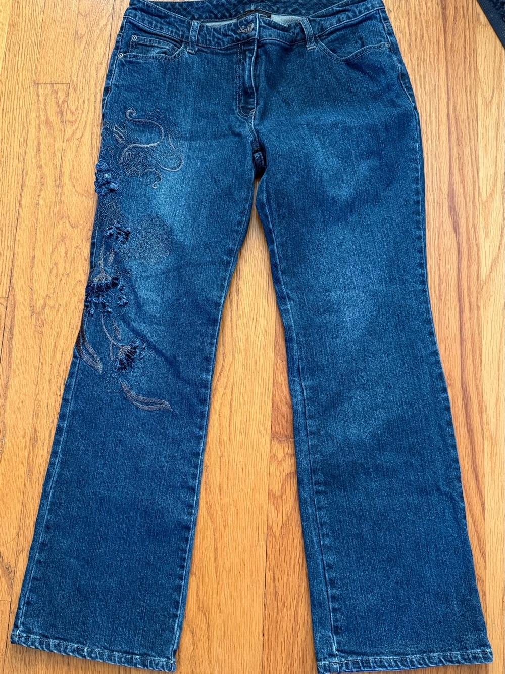 INC International Concepts Dark Blue Embroidered Wide Leg Jeans